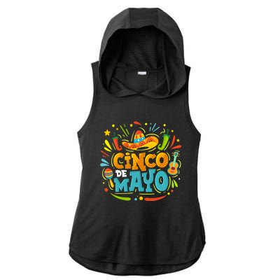 Cinco De Mayo Funny Mexican Sombrero Maracas With Tacos Ladies PosiCharge Tri-Blend Wicking Draft Hoodie Tank