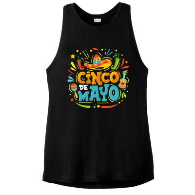 Cinco De Mayo Funny Mexican Sombrero Maracas With Tacos Ladies PosiCharge Tri-Blend Wicking Tank