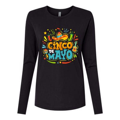 Cinco De Mayo Funny Mexican Sombrero Maracas With Tacos Womens Cotton Relaxed Long Sleeve T-Shirt