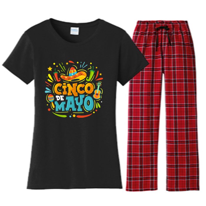 Cinco De Mayo Funny Mexican Sombrero Maracas With Tacos Women's Flannel Pajama Set