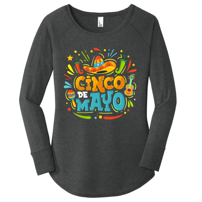 Cinco De Mayo Funny Mexican Sombrero Maracas With Tacos Women's Perfect Tri Tunic Long Sleeve Shirt