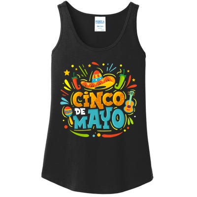 Cinco De Mayo Funny Mexican Sombrero Maracas With Tacos Ladies Essential Tank