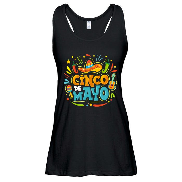 Cinco De Mayo Funny Mexican Sombrero Maracas With Tacos Ladies Essential Flowy Tank