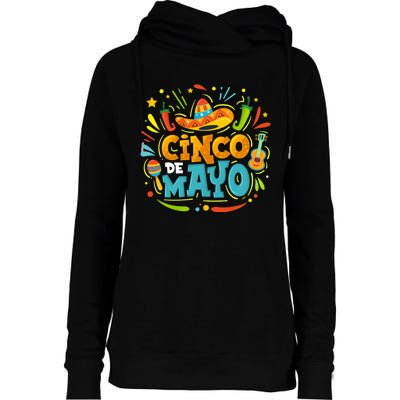 Cinco De Mayo Funny Mexican Sombrero Maracas With Tacos Womens Funnel Neck Pullover Hood