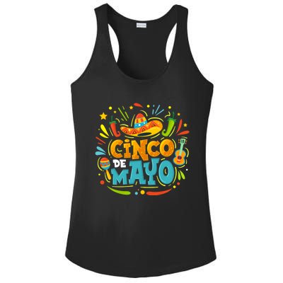 Cinco De Mayo Funny Mexican Sombrero Maracas With Tacos Ladies PosiCharge Competitor Racerback Tank