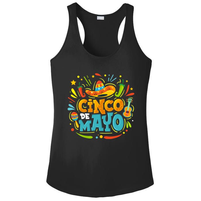 Cinco De Mayo Funny Mexican Sombrero Maracas With Tacos Ladies PosiCharge Competitor Racerback Tank