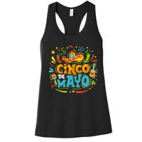 Cinco De Mayo Funny Mexican Sombrero Maracas With Tacos Women's Racerback Tank