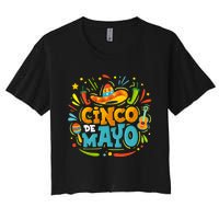 Cinco De Mayo Funny Mexican Sombrero Maracas With Tacos Women's Crop Top Tee