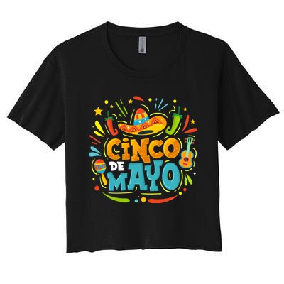 Cinco De Mayo Funny Mexican Sombrero Maracas With Tacos Women's Crop Top Tee