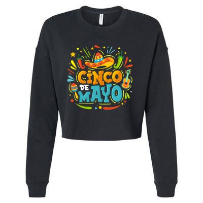 Cinco De Mayo Funny Mexican Sombrero Maracas With Tacos Cropped Pullover Crew