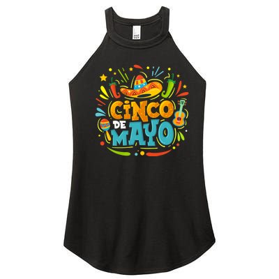 Cinco De Mayo Funny Mexican Sombrero Maracas With Tacos Women's Perfect Tri Rocker Tank