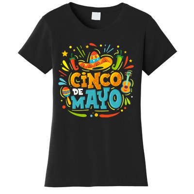 Cinco De Mayo Funny Mexican Sombrero Maracas With Tacos Women's T-Shirt