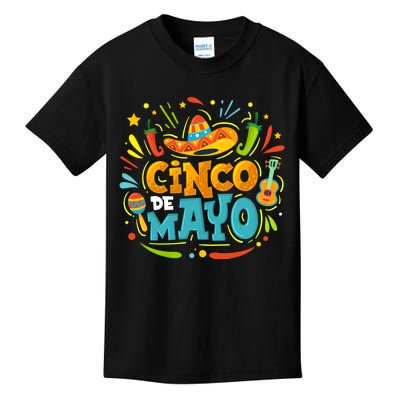 Cinco De Mayo Funny Mexican Sombrero Maracas With Tacos Kids T-Shirt