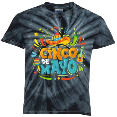 Cinco De Mayo Funny Mexican Sombrero Maracas With Tacos Kids Tie-Dye T-Shirt