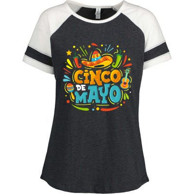 Cinco De Mayo Funny Mexican Sombrero Maracas With Tacos Enza Ladies Jersey Colorblock Tee