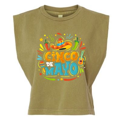 Cinco De Mayo Funny Mexican Sombrero Maracas With Tacos Garment-Dyed Women's Muscle Tee