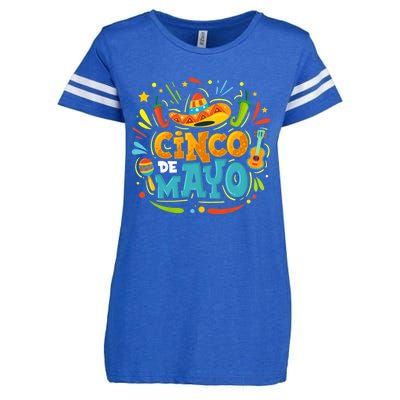 Cinco De Mayo Funny Mexican Sombrero Maracas With Tacos Enza Ladies Jersey Football T-Shirt