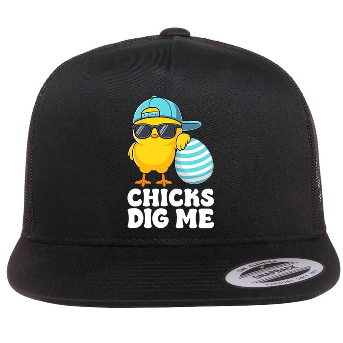 Chicks Dig Me Easter Happy Easter Funny Flat Bill Trucker Hat