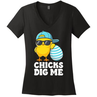 Chicks Dig Me Easter Happy Easter Funny Women's V-Neck T-Shirt