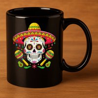 Cinco De Mayo Skull With Sombrero Hat 11oz C Handle Ceramic Mug