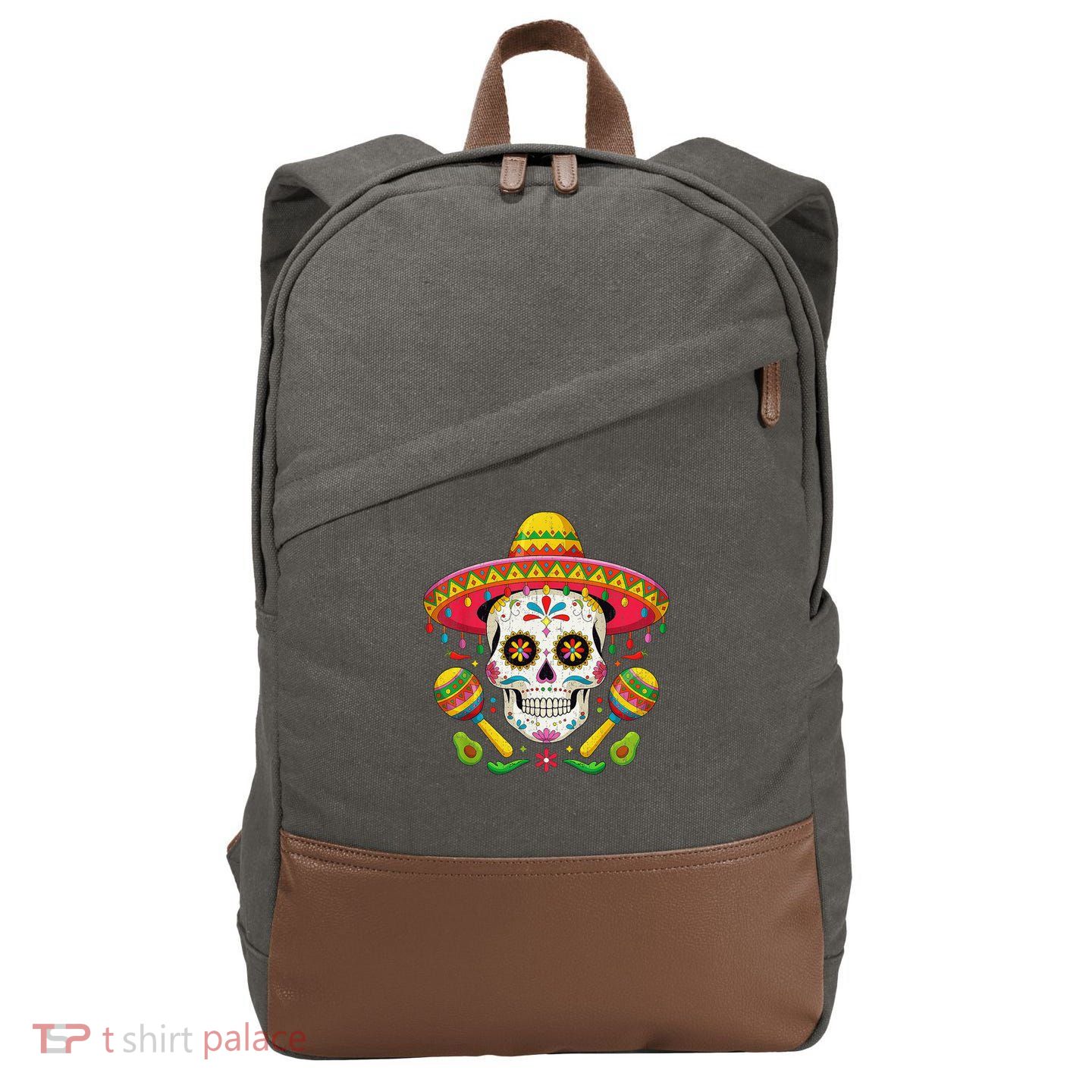 Cinco De Mayo Skull With Sombrero Hat Cotton Canvas Backpack