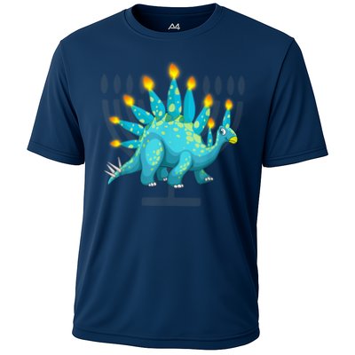 Cute Dinosaur Menorasaurus Hanukkah Stegosaurus Chanukah Kid Performance Shirt
