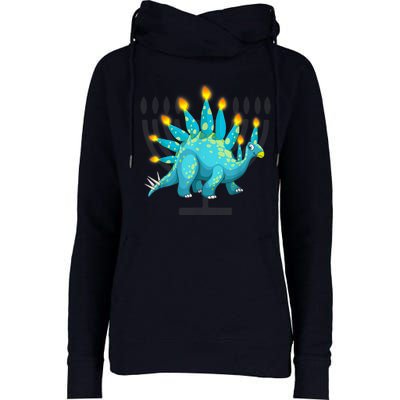 Cute Dinosaur Menorasaurus Hanukkah Stegosaurus Chanukah Kid Womens Funnel Neck Pullover Hood