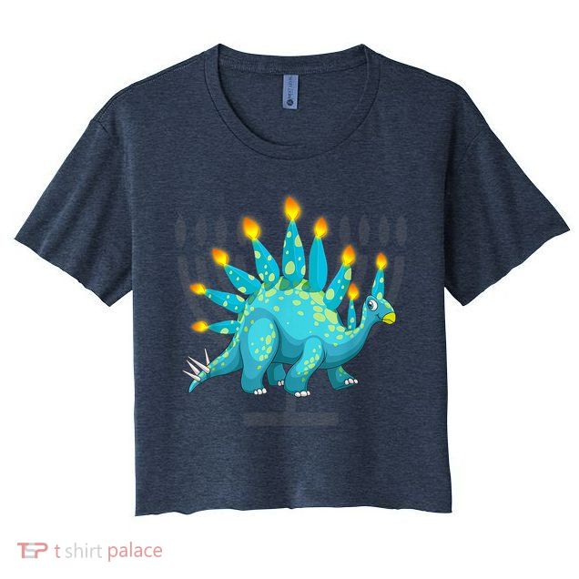 Cute Dinosaur Menorasaurus Hanukkah Stegosaurus Chanukah Kid Crop Top