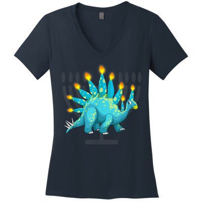 Cute Dinosaur Menorasaurus Hanukkah Stegosaurus Chanukah Kid Women's V-Neck T-Shirt