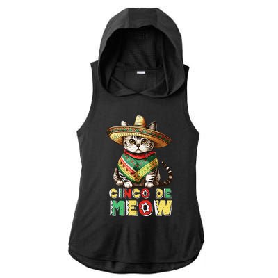 Cinco De Mayo Funny Mexican Cat Sombrero Poncho Ladies PosiCharge Tri-Blend Wicking Draft Hoodie Tank