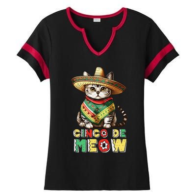 Cinco De Mayo Funny Mexican Cat Sombrero Poncho Ladies Halftime Notch Neck Tee