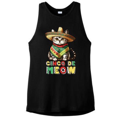 Cinco De Mayo Funny Mexican Cat Sombrero Poncho Ladies PosiCharge Tri-Blend Wicking Tank