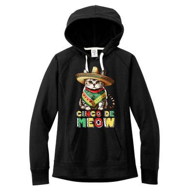 Cinco De Mayo Funny Mexican Cat Sombrero Poncho Women's Fleece Hoodie