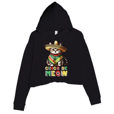 Cinco De Mayo Funny Mexican Cat Sombrero Poncho Crop Fleece Hoodie