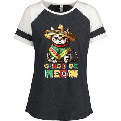 Cinco De Mayo Funny Mexican Cat Sombrero Poncho Enza Ladies Jersey Colorblock Tee