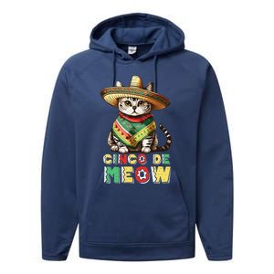 Cinco De Mayo Funny Mexican Cat Sombrero Poncho Performance Fleece Hoodie