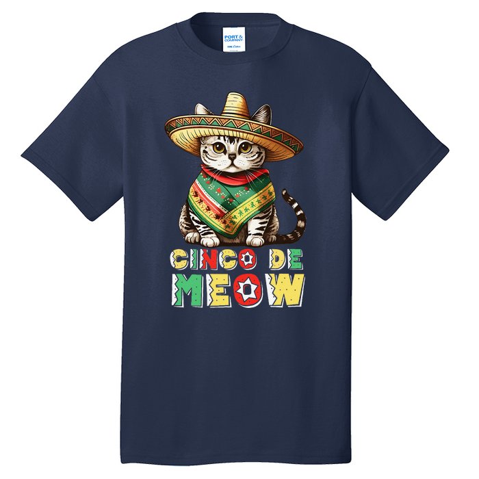 Cinco De Mayo Funny Mexican Cat Sombrero Poncho Tall T-Shirt