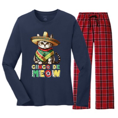 Cinco De Mayo Funny Mexican Cat Sombrero Poncho Women's Long Sleeve Flannel Pajama Set 