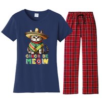 Cinco De Mayo Funny Mexican Cat Sombrero Poncho Women's Flannel Pajama Set