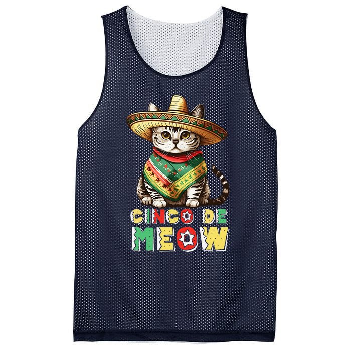 Cinco De Mayo Funny Mexican Cat Sombrero Poncho Mesh Reversible Basketball Jersey Tank