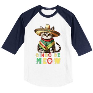 Cinco De Mayo Funny Mexican Cat Sombrero Poncho Baseball Sleeve Shirt