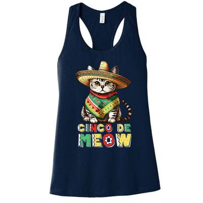 Cinco De Mayo Funny Mexican Cat Sombrero Poncho Women's Racerback Tank