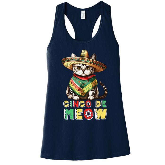 Cinco De Mayo Funny Mexican Cat Sombrero Poncho Women's Racerback Tank