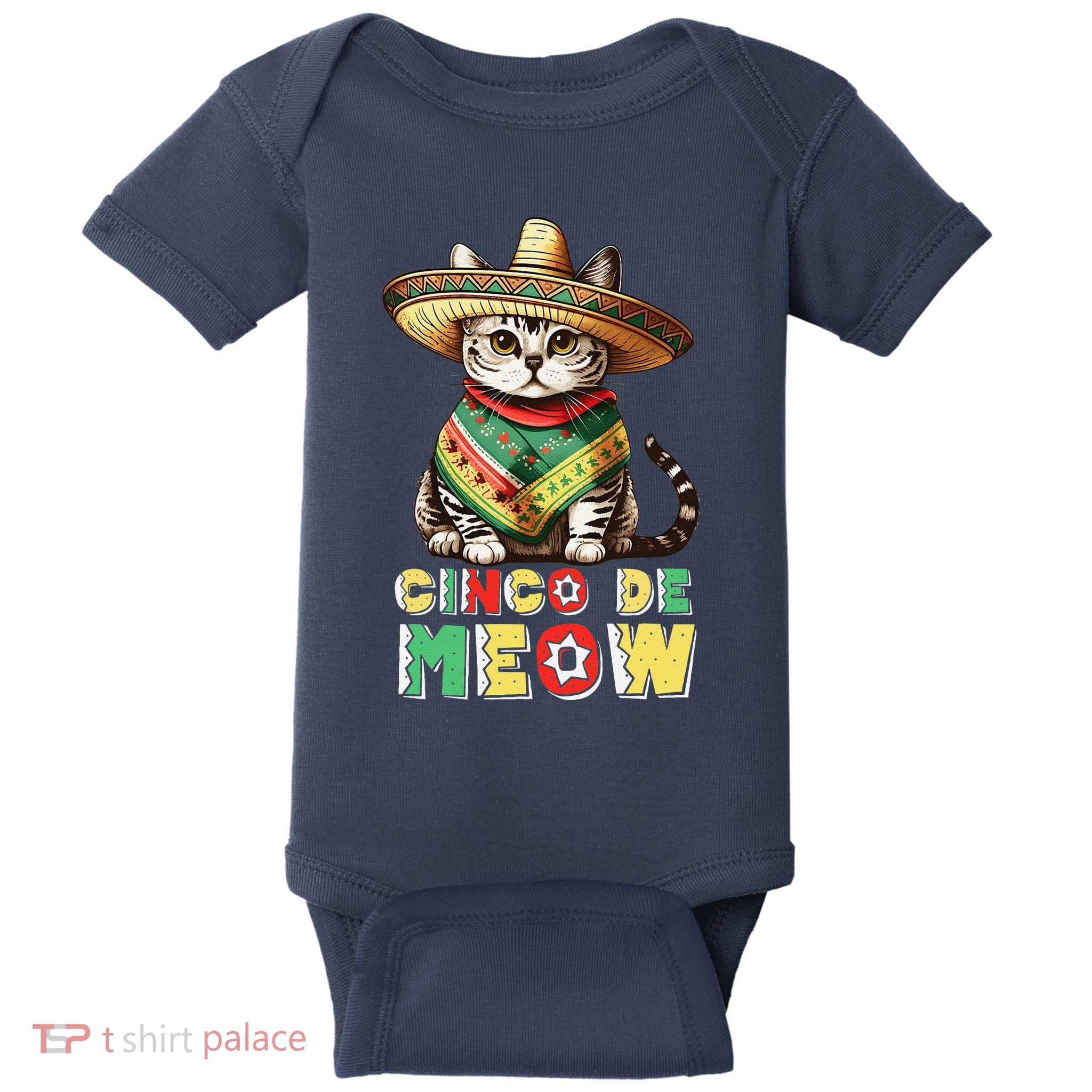 Cinco De Mayo Funny Mexican Cat Sombrero Poncho Baby Bodysuit