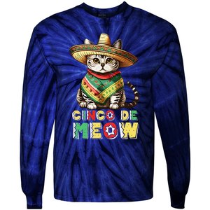 Cinco De Mayo Funny Mexican Cat Sombrero Poncho Tie-Dye Long Sleeve Shirt