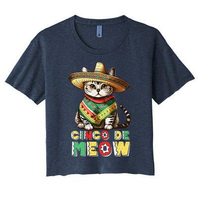 Cinco De Mayo Funny Mexican Cat Sombrero Poncho Women's Crop Top Tee