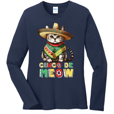 Cinco De Mayo Funny Mexican Cat Sombrero Poncho Ladies Long Sleeve Shirt