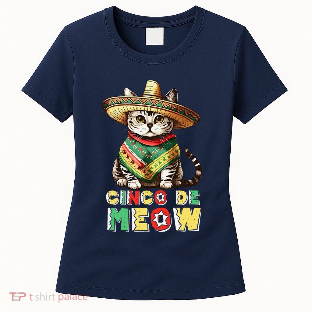 Cinco De Mayo Funny Mexican Cat Sombrero Poncho Womens T-Shirt