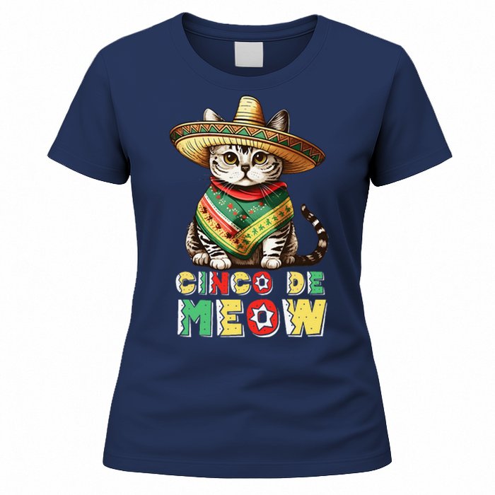 Cinco De Mayo Funny Mexican Cat Sombrero Poncho Women's T-Shirt