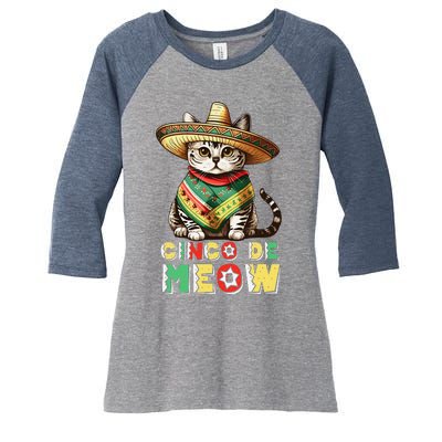 Cinco De Mayo Funny Mexican Cat Sombrero Poncho Women's Tri-Blend 3/4-Sleeve Raglan Shirt